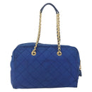PRADA Chain Shoulder Bag Nylon Blue Gold Auth 165511-2
