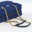 PRADA Chain Shoulder Bag Nylon Blue Gold Auth 165511-7