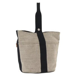 HERMES Hand Bag Canvas Gray Silver Auth 165517