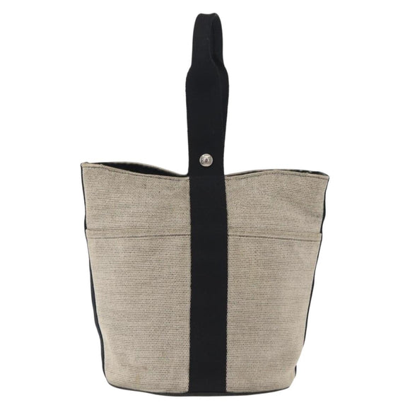 HERMES Hand Bag Canvas Gray Silver Auth 165517