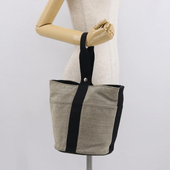 HERMES Hand Bag Canvas Gray Silver Auth 165517