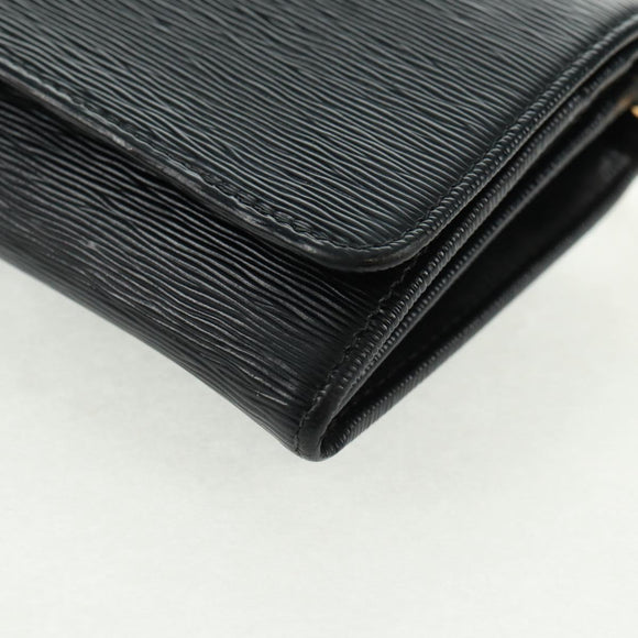 PRADA Chain wallet Shoulder Bag Leather Black Gold Auth 165528V