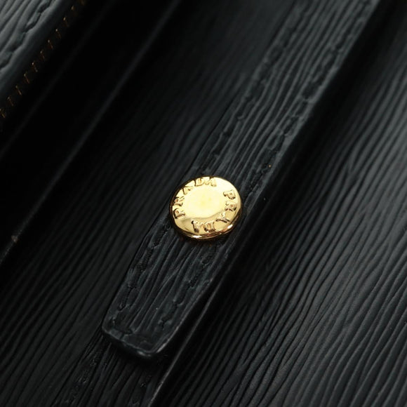 PRADA Chain wallet Shoulder Bag Leather Black Gold Auth 165528V