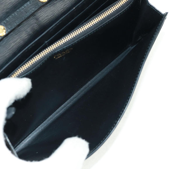 PRADA Chain wallet Shoulder Bag Leather Black Gold Auth 165528V