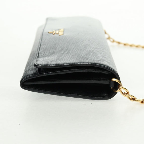PRADA Chain wallet Shoulder Bag Leather Black Gold Auth 165528V
