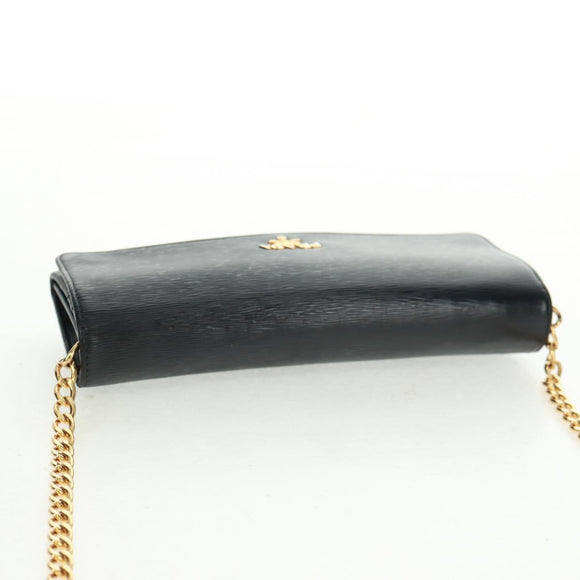 PRADA Chain wallet Shoulder Bag Leather Black Gold Auth 165528V