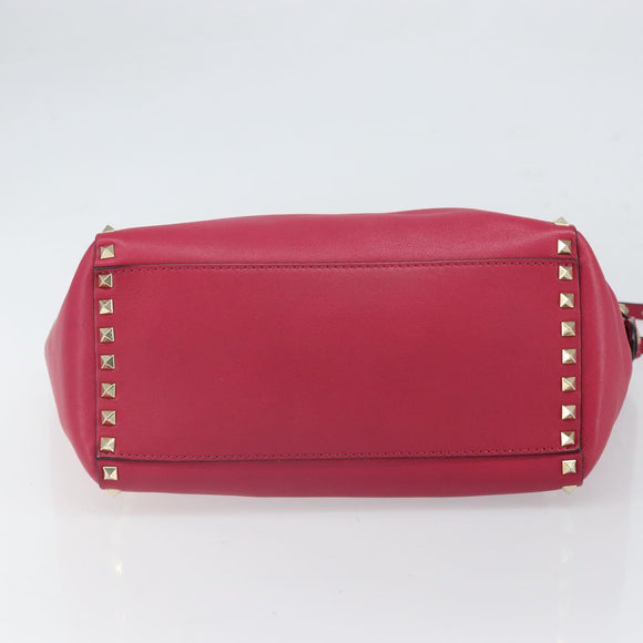VALENTINO Rock Studs Hand Bag Leather 2way Pink Gold Auth 165535