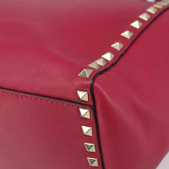 VALENTINO Rock Studs Hand Bag Leather 2way Pink Gold Auth 165535