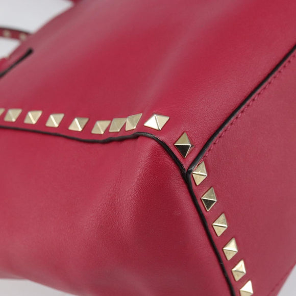 VALENTINO Rock Studs Hand Bag Leather 2way Pink Gold Auth 165535