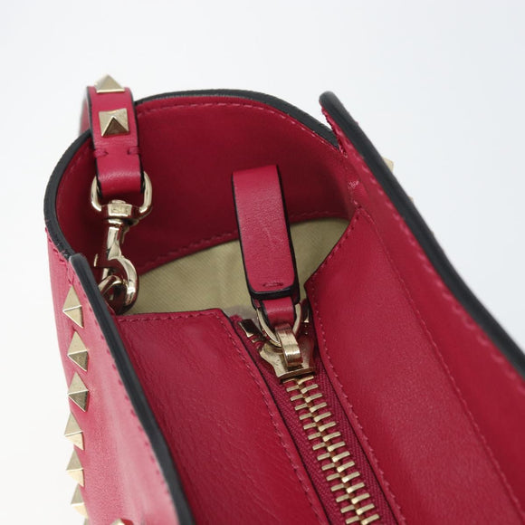 VALENTINO Rock Studs Hand Bag Leather 2way Pink Gold Auth 165535