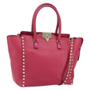 VALENTINO Rock Studs Hand Bag Leather 2way Pink Gold Auth 165535-1