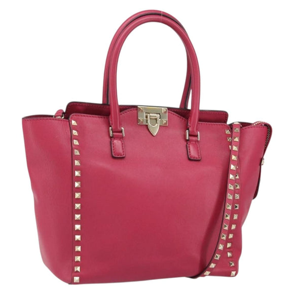 VALENTINO Rock Studs Hand Bag Leather 2way Pink Gold Auth 165535