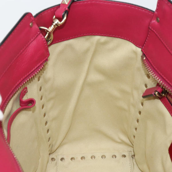 VALENTINO Rock Studs Hand Bag Leather 2way Pink Gold Auth 165535