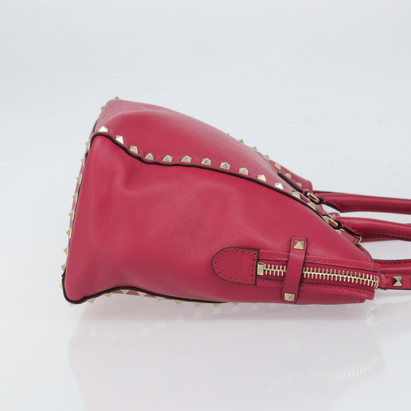 VALENTINO Rock Studs Hand Bag Leather 2way Pink Gold Auth 165535