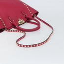 VALENTINO Rock Studs Hand Bag Leather 2way Pink Gold Auth 165535-8