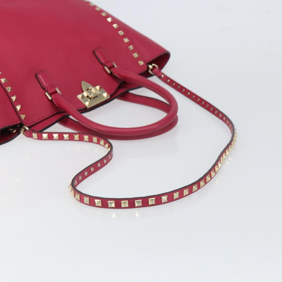VALENTINO Rock Studs Hand Bag Leather 2way Pink Gold Auth 165535