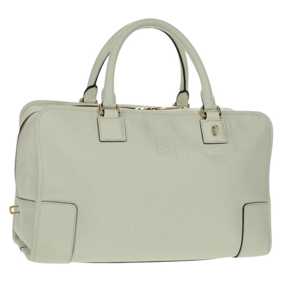 LOEWE Anagram Amazona 36 Hand Bag Leather White Gold Auth 165549V