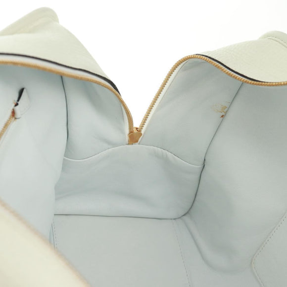 LOEWE Anagram Amazona 36 Hand Bag Leather White Gold Auth 165549V