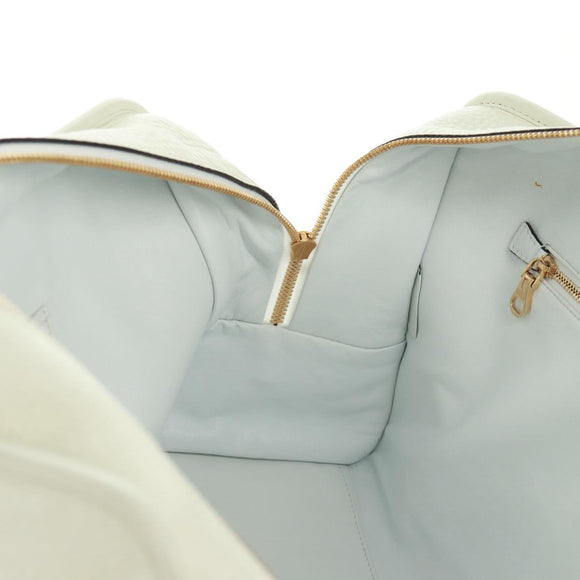 LOEWE Anagram Amazona 36 Hand Bag Leather White Gold Auth 165549V