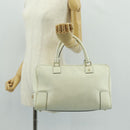 LOEWE Anagram Amazona 36 Hand Bag Leather White Gold Auth 165549V-25