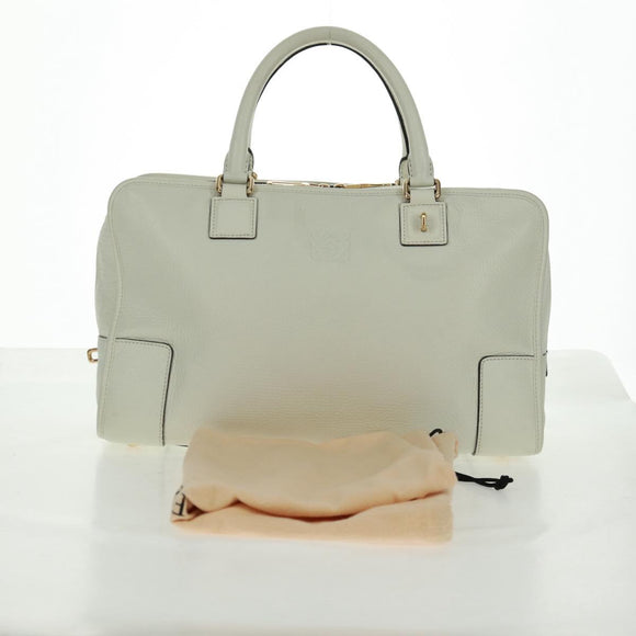 LOEWE Anagram Amazona 36 Hand Bag Leather White Gold Auth 165549V