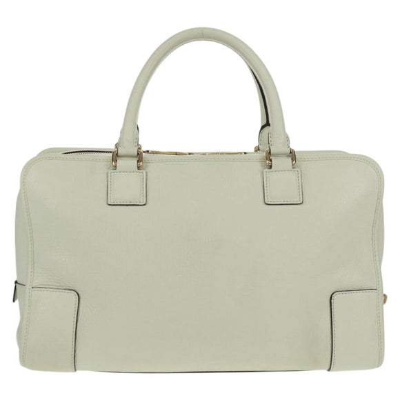 LOEWE Anagram Amazona 36 Hand Bag Leather White Gold Auth 165549V