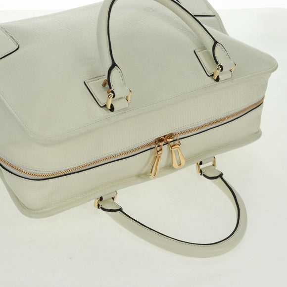 LOEWE Anagram Amazona 36 Hand Bag Leather White Gold Auth 165549V