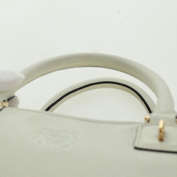LOEWE Anagram Amazona 36 Hand Bag Leather White Gold Auth 165549V