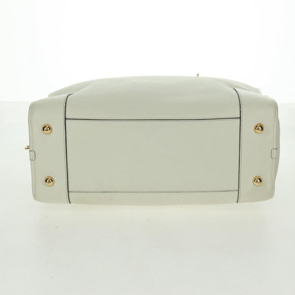 LOEWE Anagram Amazona 36 Hand Bag Leather White Gold Auth 165549V