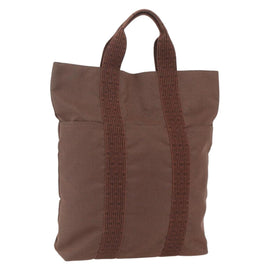 HERMES Her Line Cabas Tote Bag Canvas Brown Silver Auth 165552