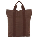 HERMES Her Line Cabas Tote Bag Canvas Brown Silver Auth 165552-2