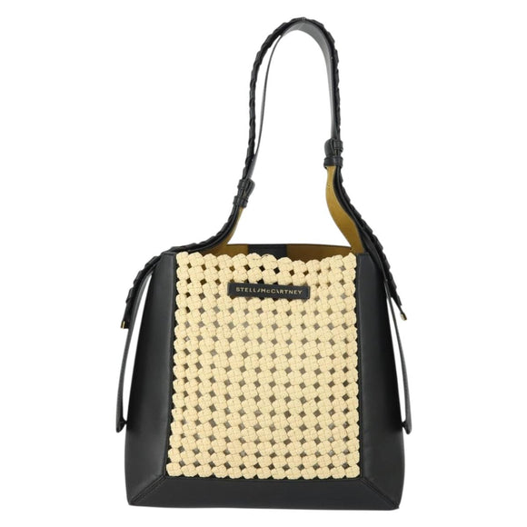 Stella MacCartney Shoulder Bag Straw Leather Beige Gold Auth 165555