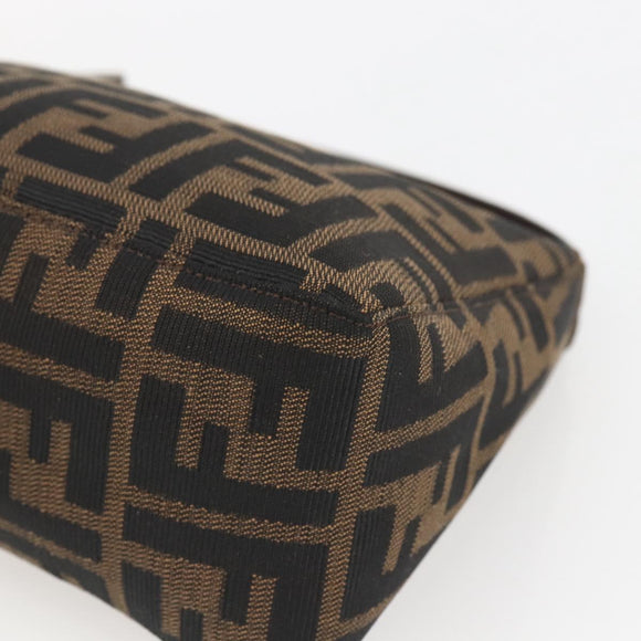 FENDI Zucca Canvas Hand Pouch Black Brown Auth 165561