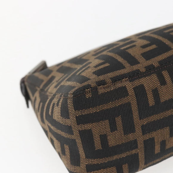 FENDI Zucca Canvas Hand Pouch Black Brown Auth 165561