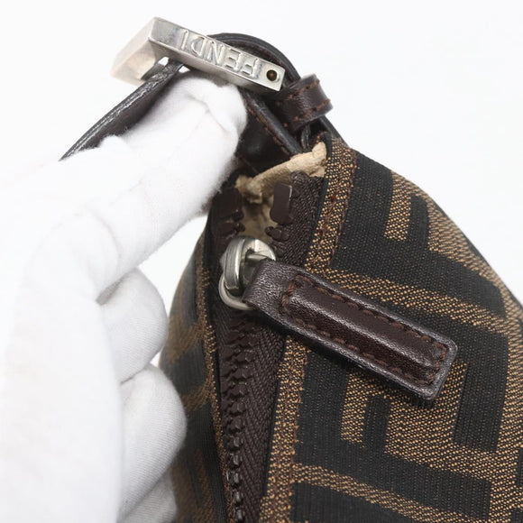 FENDI Zucca Canvas Hand Pouch Black Brown Auth 165561