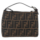 FENDI Zucca Canvas Hand Pouch Black Brown Auth 165561-2