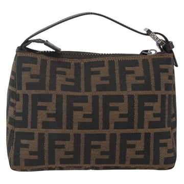 FENDI Zucca Canvas Hand Pouch Black Brown Auth 165561 - 0