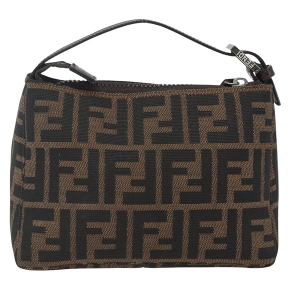 FENDI Zucca Canvas Hand Pouch Black Brown Auth 165561