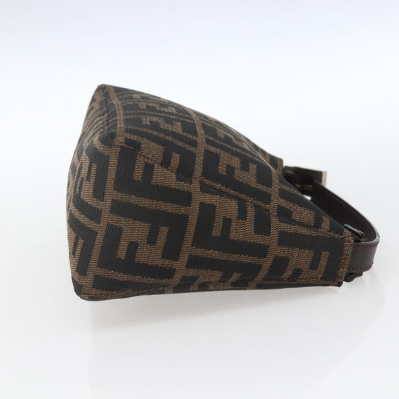 FENDI Zucca Canvas Hand Pouch Black Brown Auth 165561