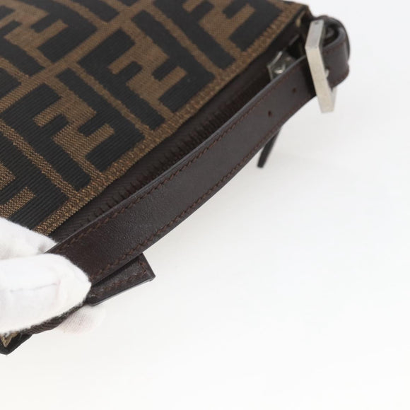 FENDI Zucca Canvas Hand Pouch Black Brown Auth 165561