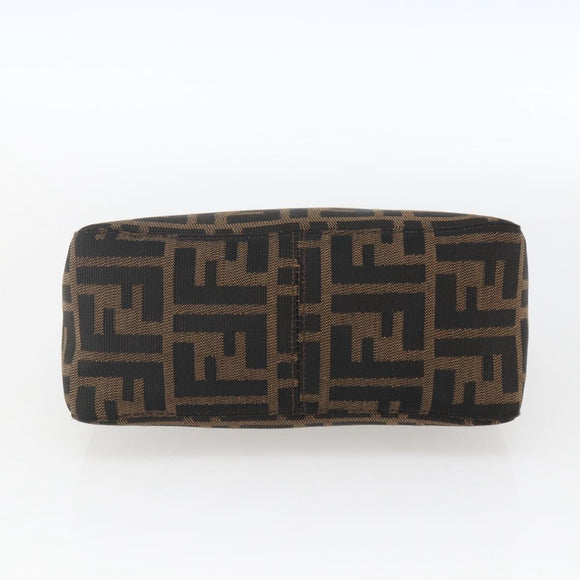FENDI Zucca Canvas Hand Pouch Black Brown Auth 165561