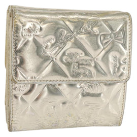 CHANEL Icon line Wallet Patent leather Gold CC Auth 165564