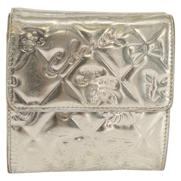 CHANEL Icon line Wallet Patent leather Gold CC Auth 165564