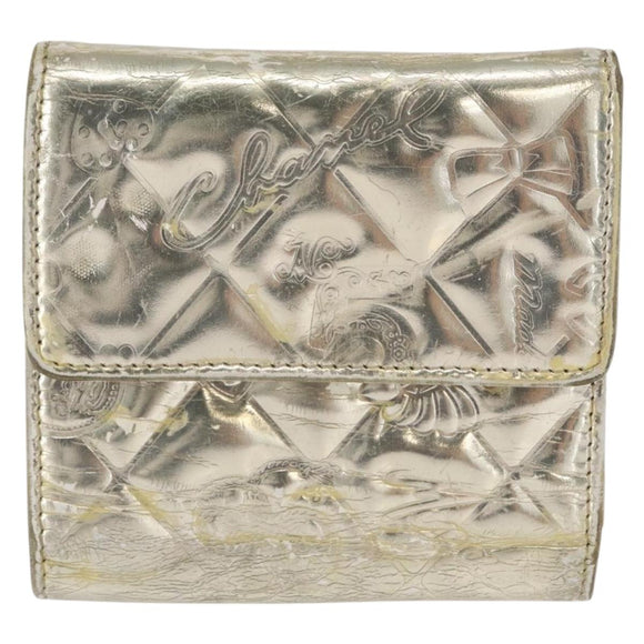 CHANEL Icon line Wallet Patent leather Gold CC Auth 165564