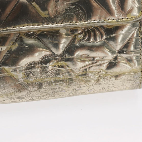 CHANEL Icon line Wallet Patent leather Gold CC Auth 165564