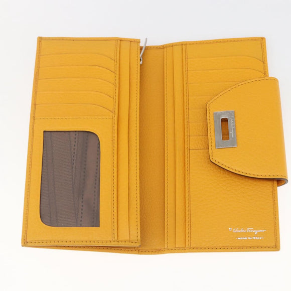 Salvatore Ferragamo Gancini Long Wallet Leather Yellow Silver Auth 165569