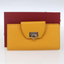 Salvatore Ferragamo Gancini Long Wallet Leather Yellow Silver Auth 165569-26