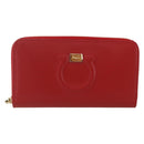 Salvatore Ferragamo Gancini Long Wallet Leather Red Gold Auth 165570-2