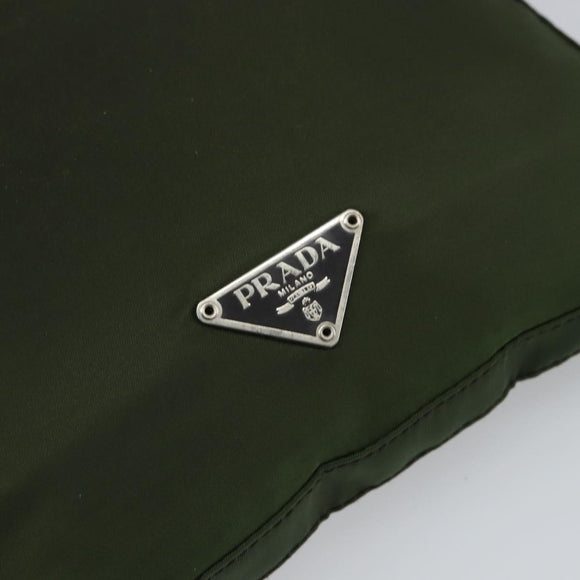 PRADA Shoulder Bag Nylon Khaki Silver Auth 165575