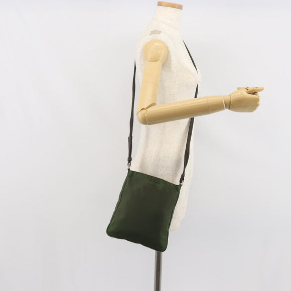 PRADA Shoulder Bag Nylon Khaki Silver Auth 165575